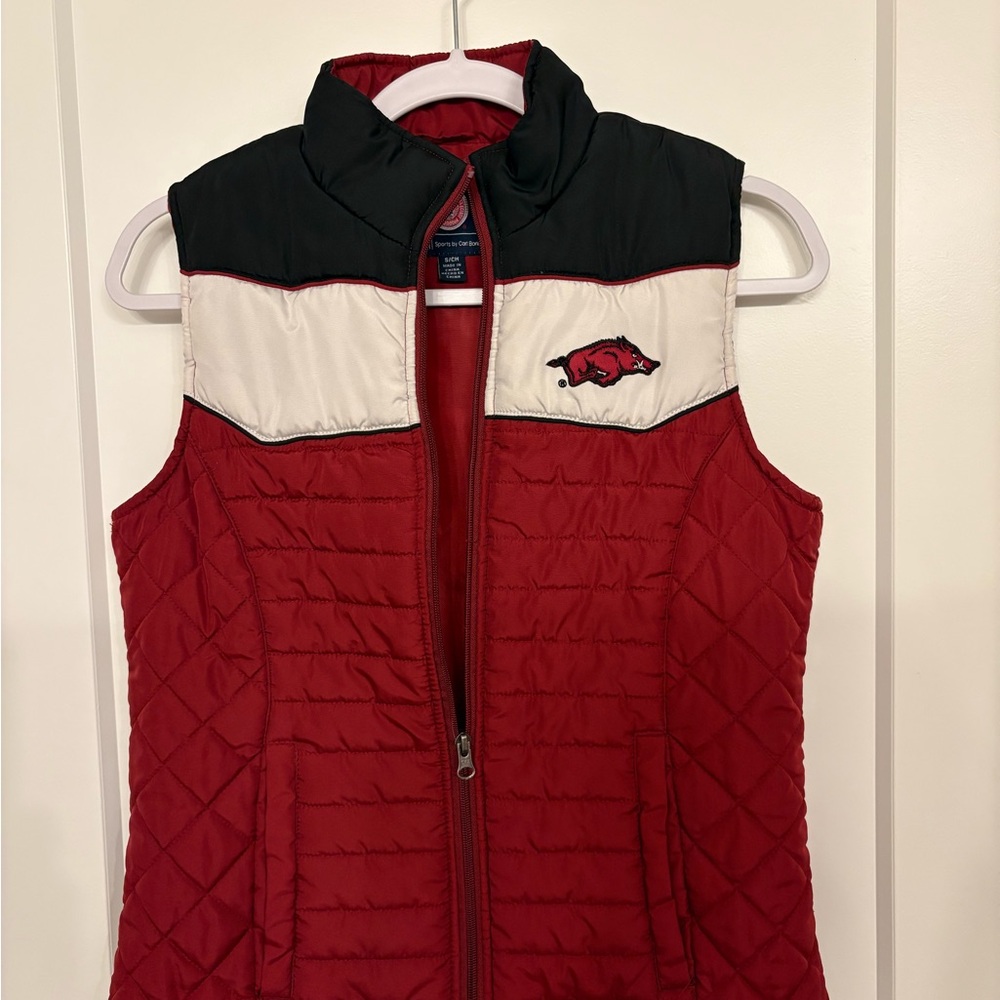 Women's Red and Black Quilted Vest with Logo